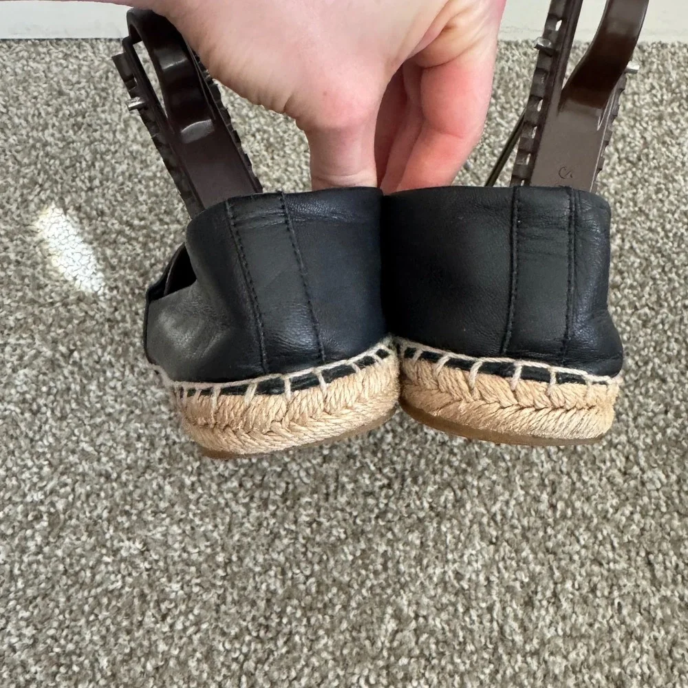 Tory Burch Black Nappa Leather Color Slip On Espadrille‎ Flats 9.5 Quiet Luxury